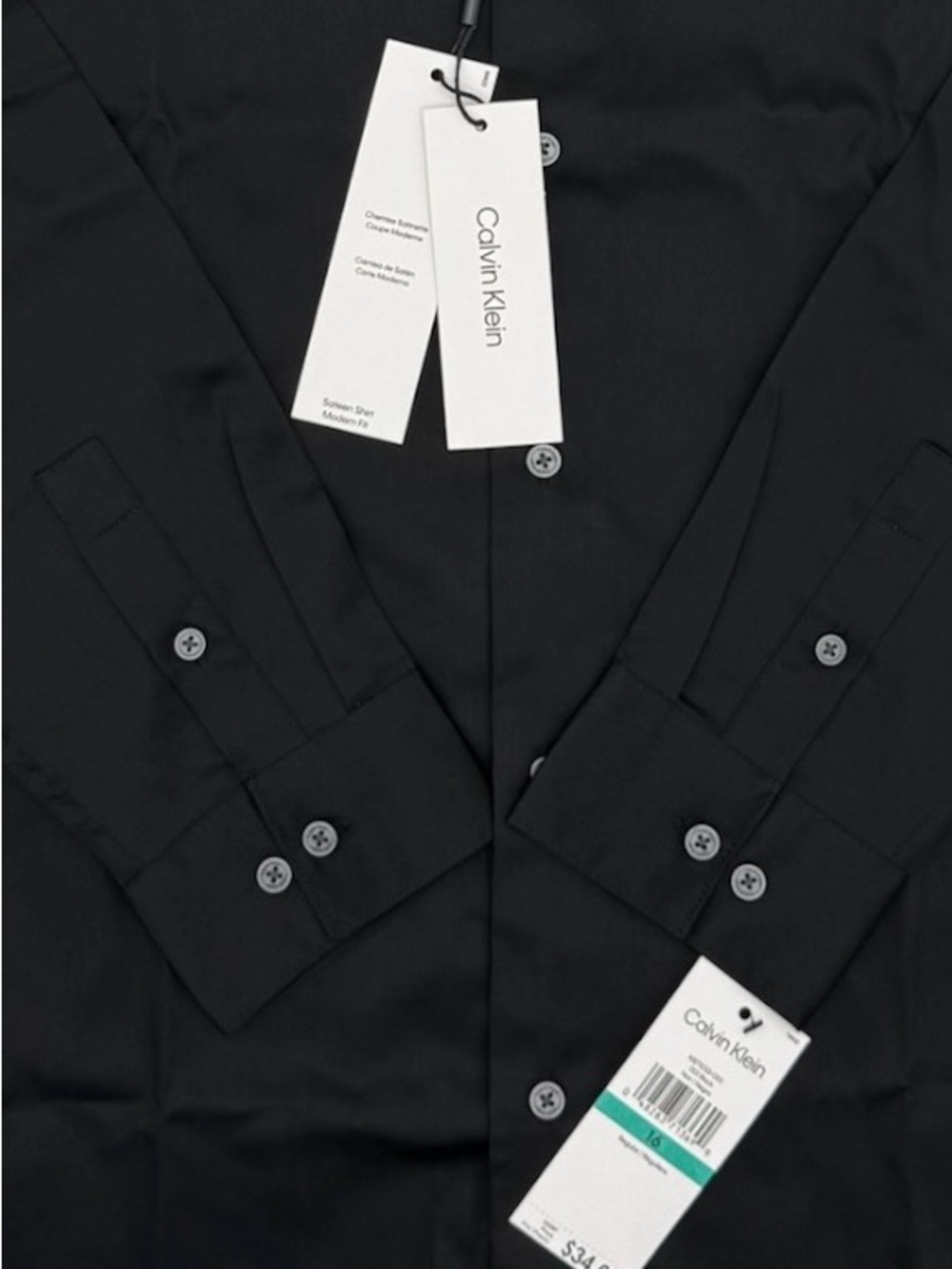 Calvin Klein Boys Black Dress Shirt Size 16 Modern Fit Sateen NWT - Picture 3 of 8